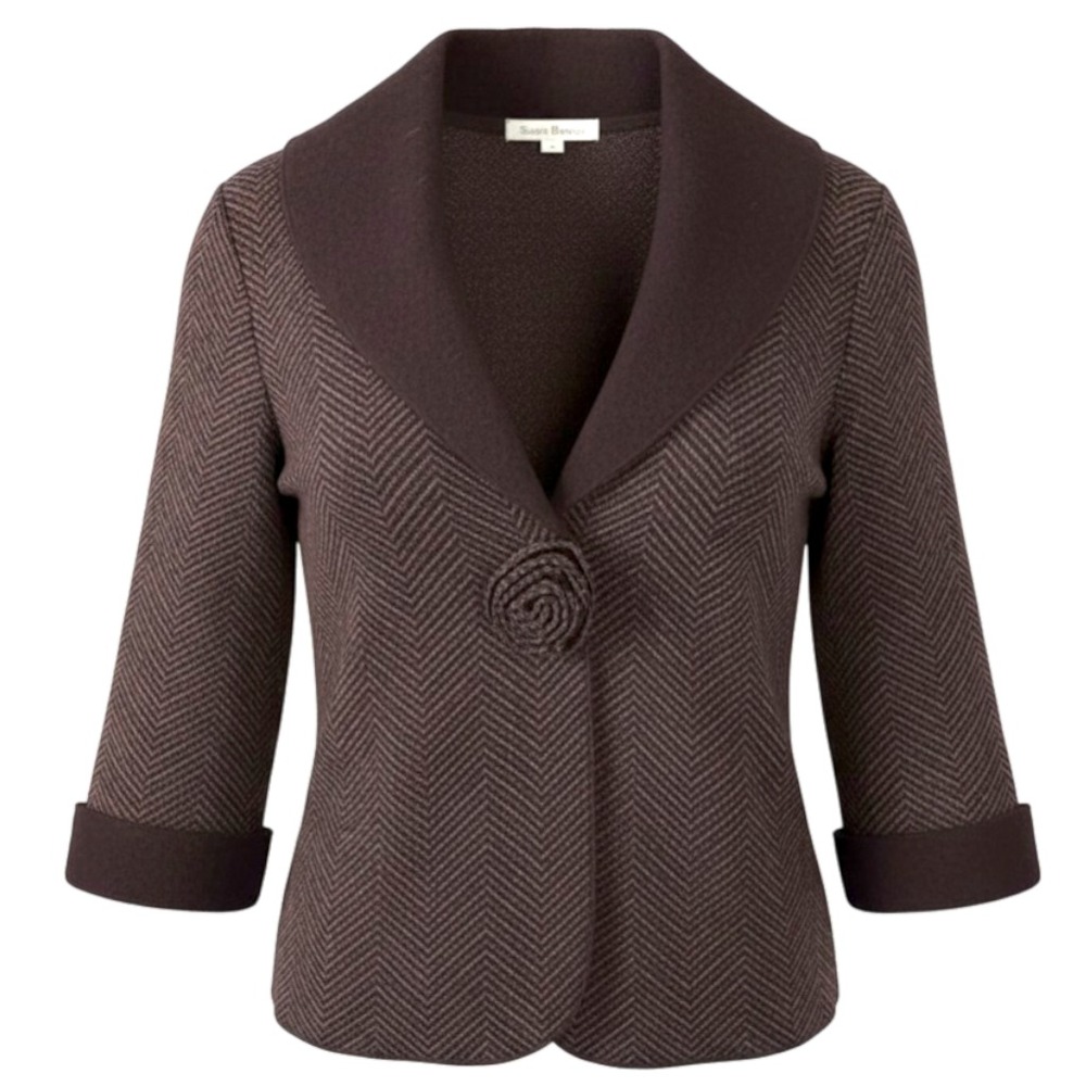 Vintage 1980s Susan Bristol Brown Wool Herringbone Jacket One Button Size M